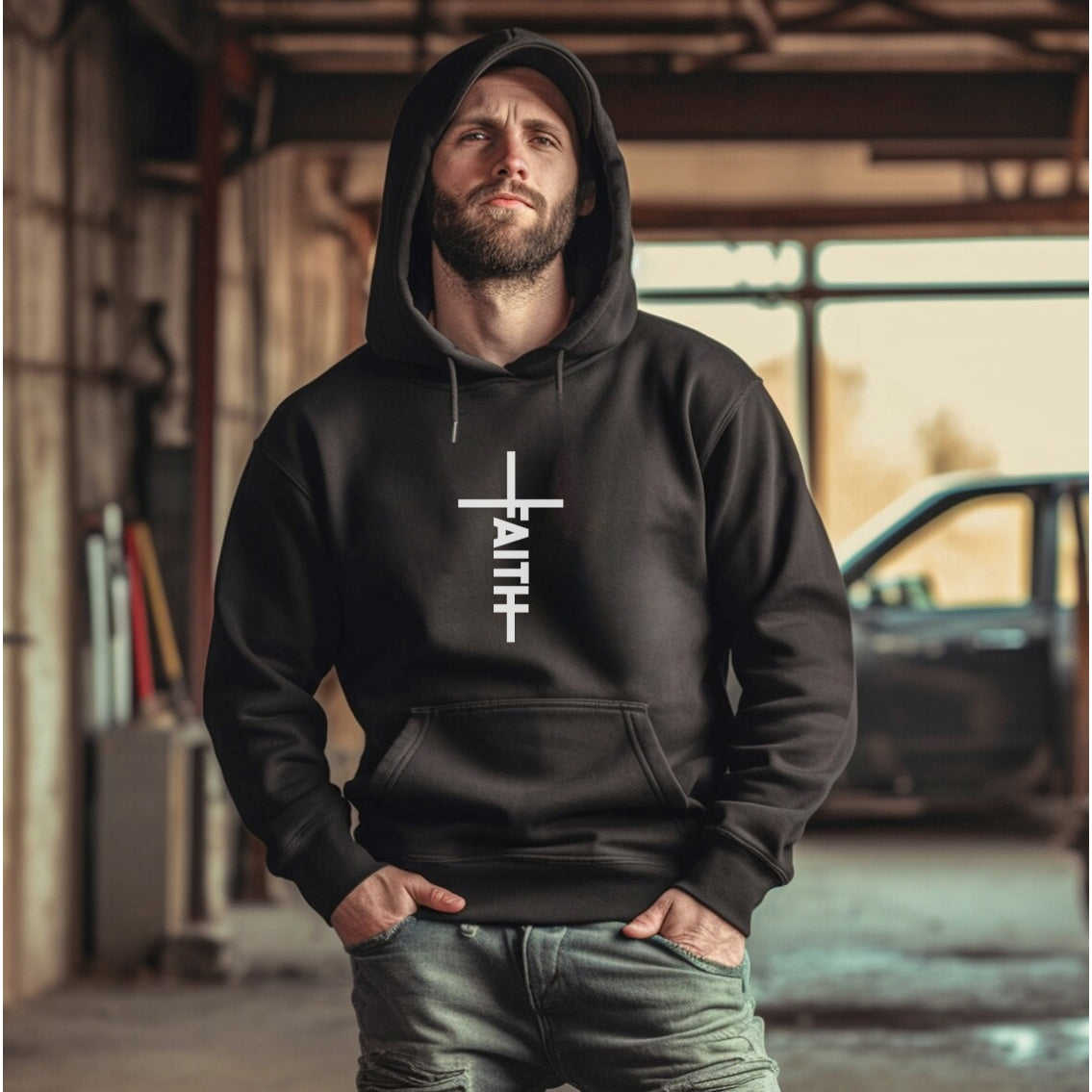 Faith Hoodie - Christian Hooded Sweater with Cross Design