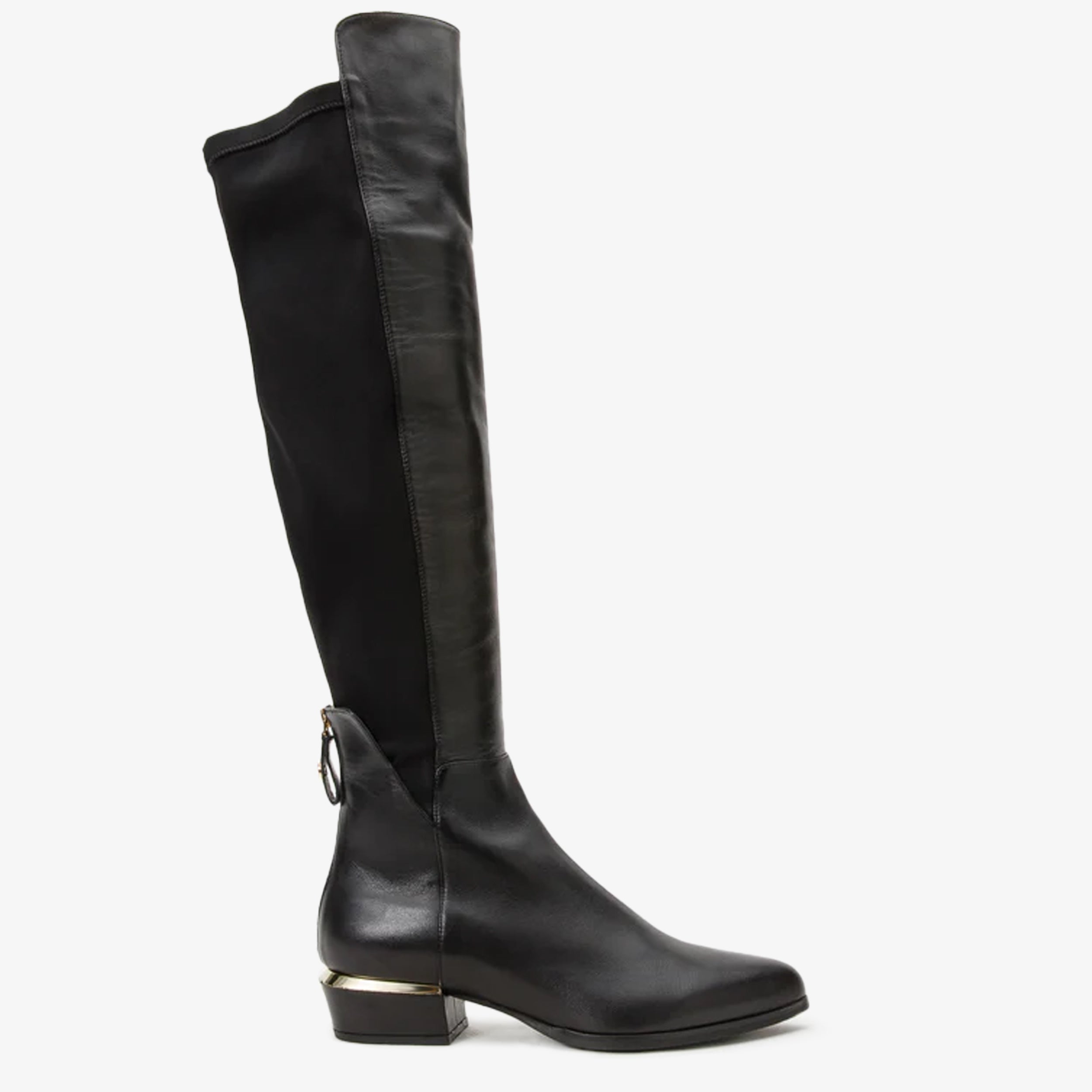 Fairoks Black Leather Pointy Toe Knee High Women Boot