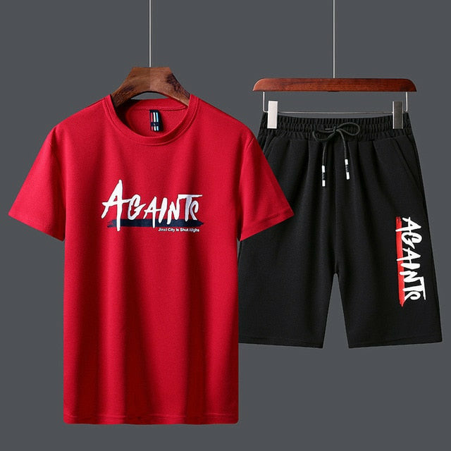 Men's Sportswear Tracksuit Two Piece Set - T-Shirt and Shorts for Running and Jogging