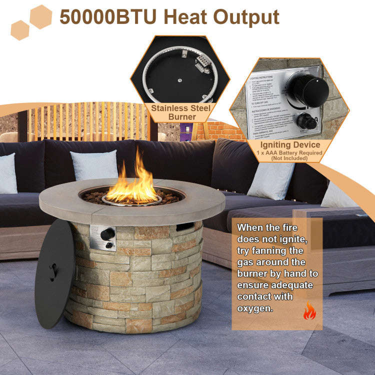 50000 BTU Outdoor 2-in-1 Propane Gas Fire Pit Table with Lava Rock and PVC Cover