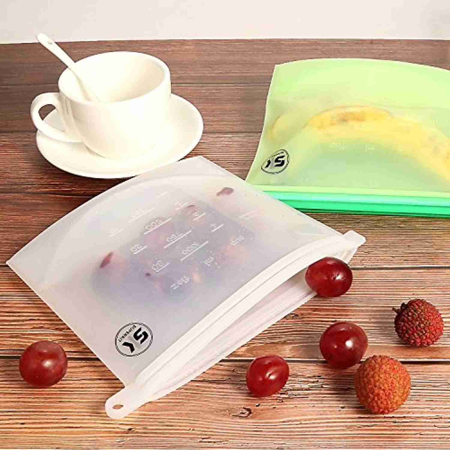 Reusable Silicone Food Storage Bags 4PACK - FDA Approved, Leakproof & Airtight for Fruits, Vegetables, Meat