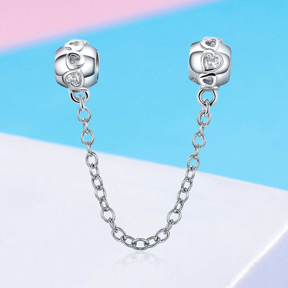 Sterling 925 Silver Heart Secure Chain Bead Pendant for Pandora & European Charm Bracelets