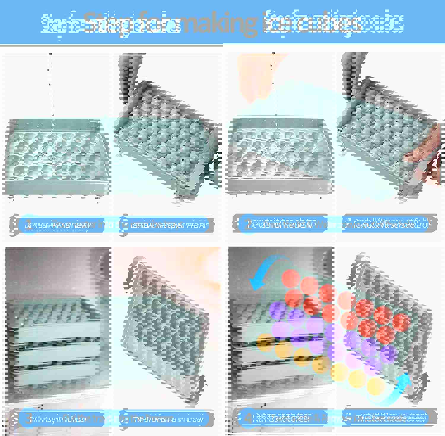 XUDHAH Round Ice Cube Trays with Lid and Bin - 3 Pack Easy-Release Ice Ball Maker Mold with Scoop, Spoon, and Tong