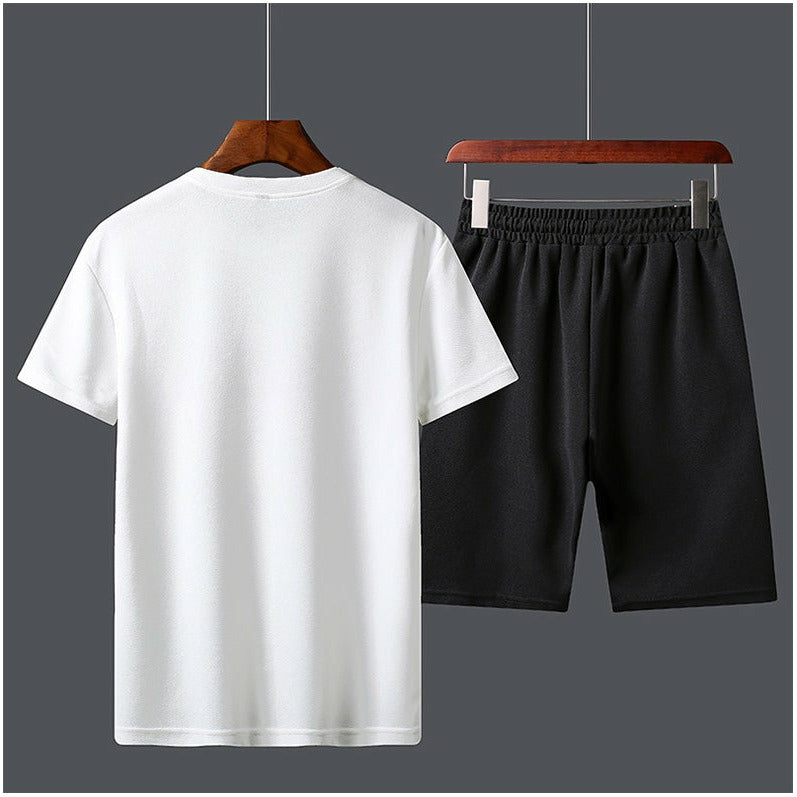 Men's Sportswear Tracksuit Two Piece Set - T-Shirt and Shorts for Running and Jogging