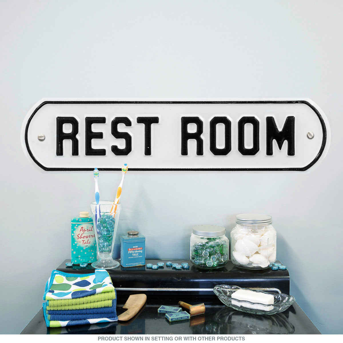 Rest Room Embossed Look Wall Decal
