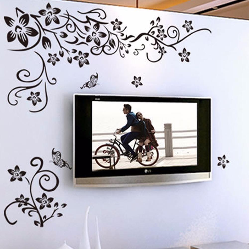 3D Floral Wall Art Sticker - Black Flower Design (130x80cm)