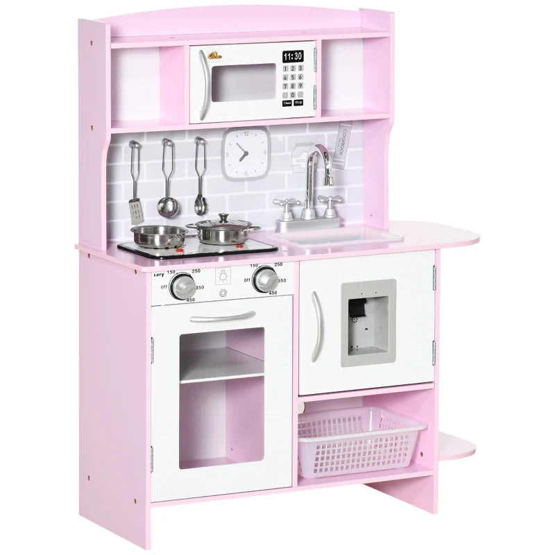 Qaba Wooden Play Kitchen with Lights and Sounds - Kids Pretend Kitchen Playset