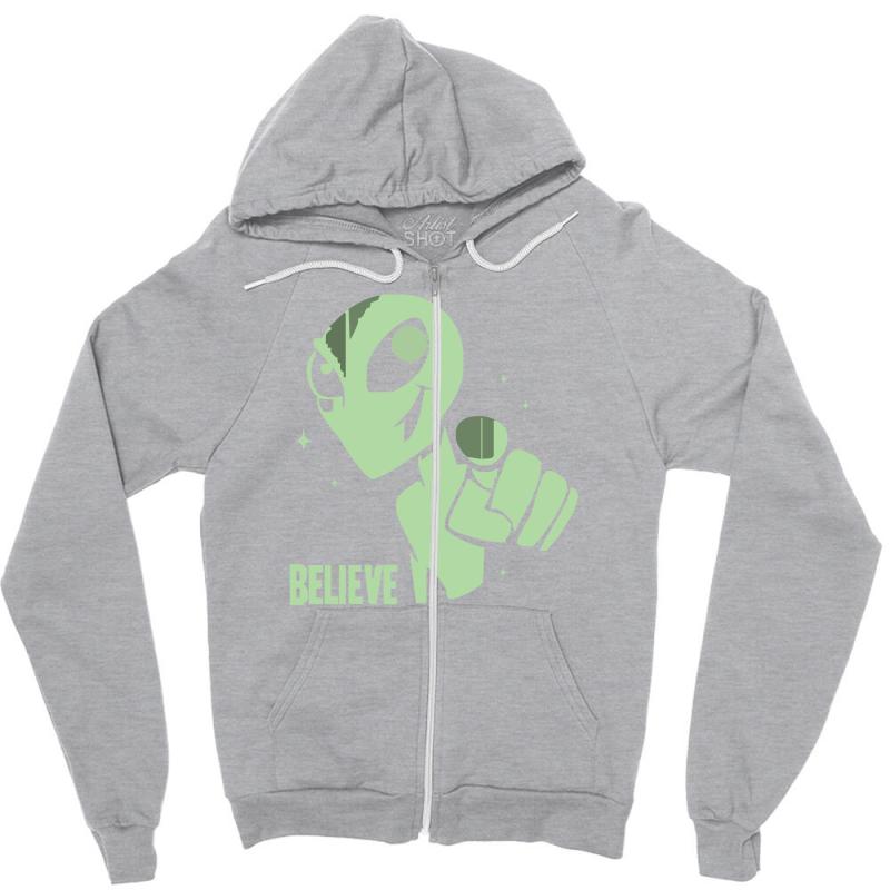 Alien Believe Space Sci-Fi UFO Nerd Zipper Hoodie