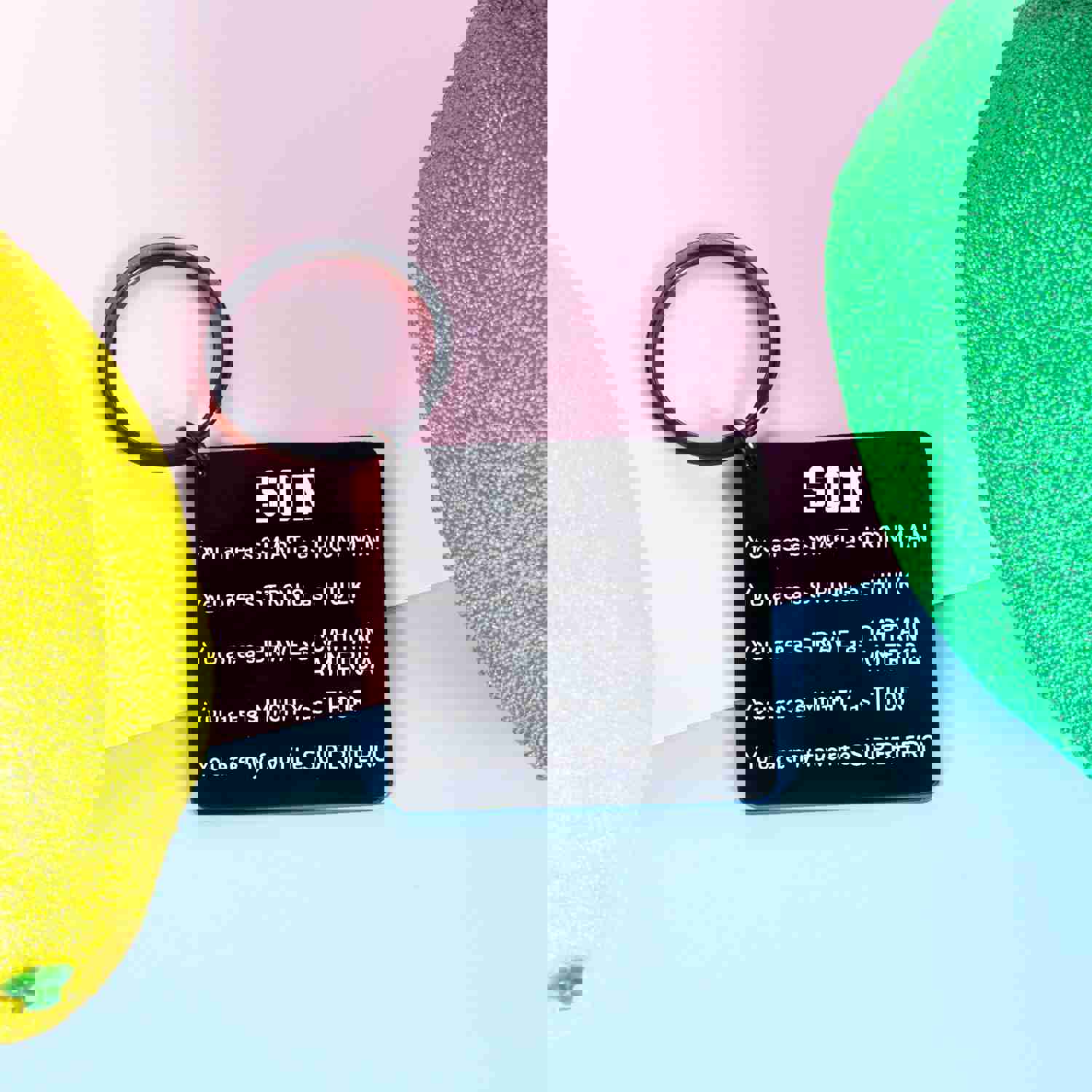 Inspirational Superhero Keychain Gift for Son - Birthday, Graduation, Christmas Present