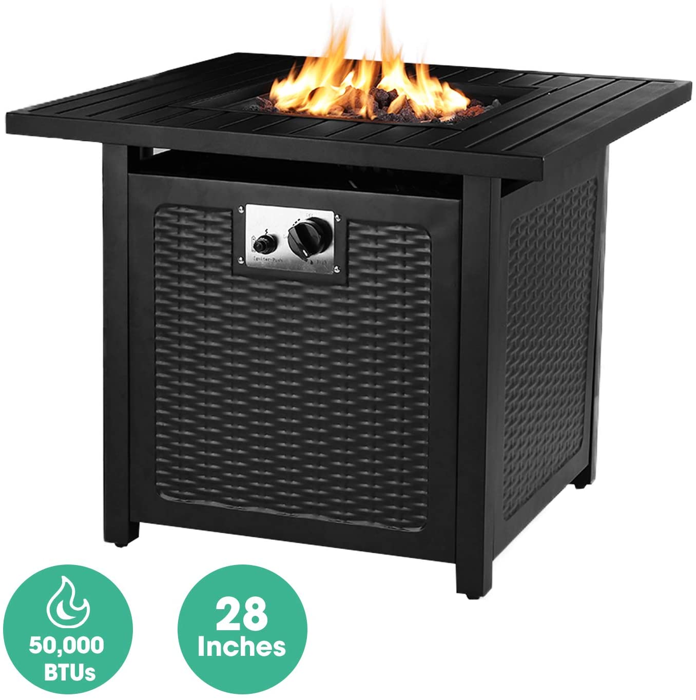 28 Square Outdoor Gas Fire Pit Table 48,000 BTU Propane