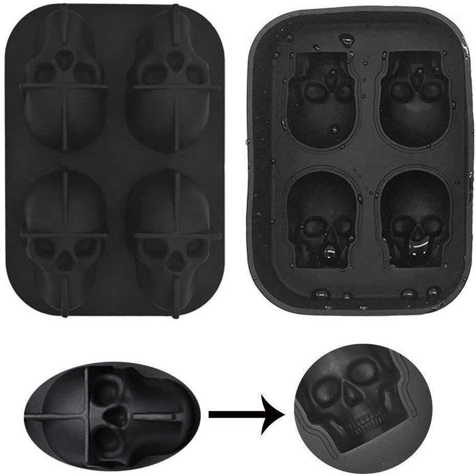 2 Pack 3D Silicone Skull Mold for Ice Cubes, Candy, and Chocolate