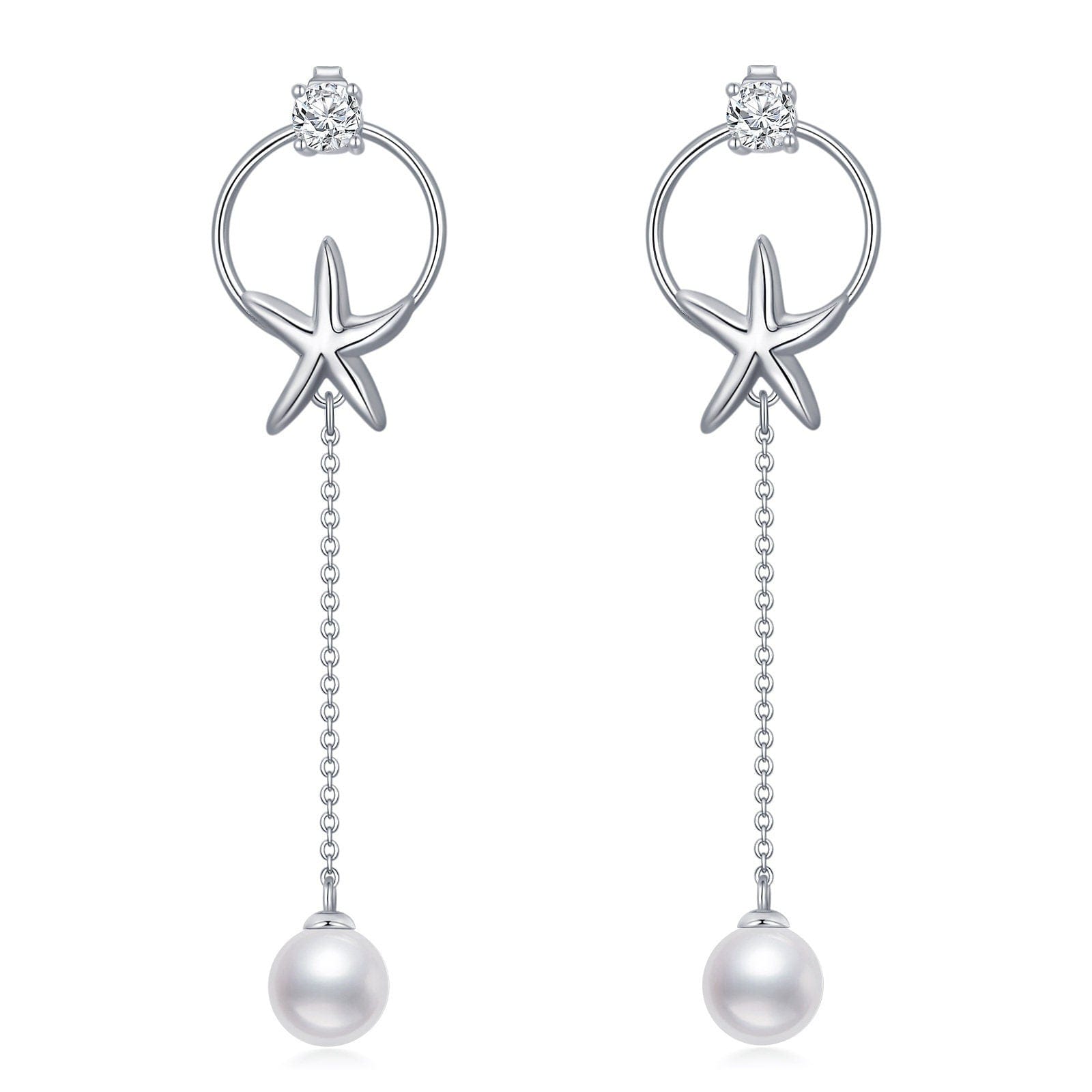 Starfish Earrings 925 Sterling Silver Pearl Drop Dangle Minimalist Jewelry