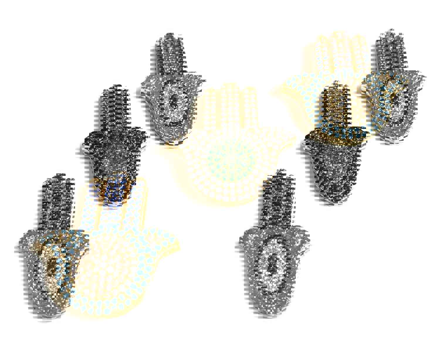 CZ Micro Pave Gold Plated Hamsa Hand Evil Eye Multi Strand Link Connector Jewelry Supplies