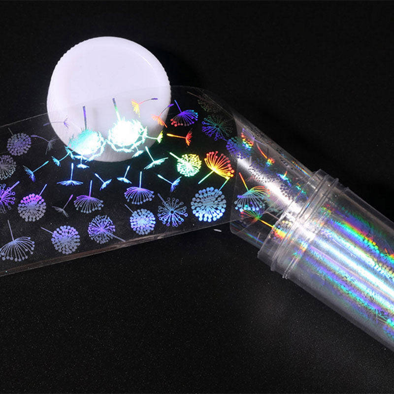 Holographic Clear Dandelion Flower Starry Nail Foil Transfer Nail Art Stickers