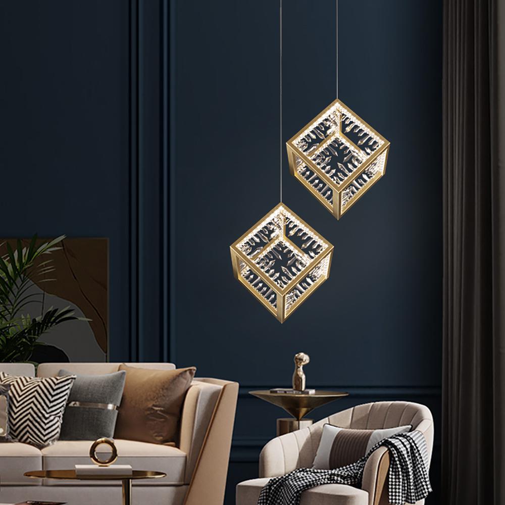 Gold Geometric Pendant Light with Crystal Accents LED 1-Light
