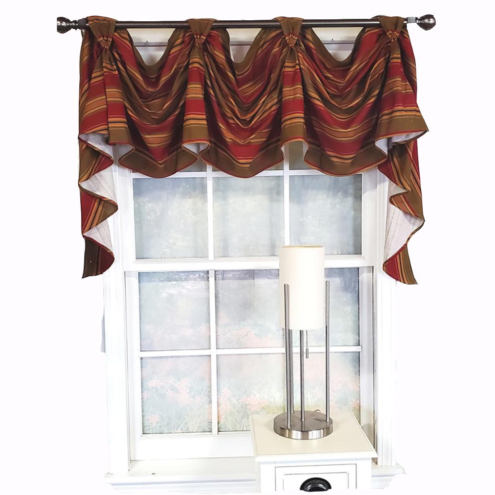 RLF Home Luxurious Modern Design Nigel Stripe Victory Swag 3-Scoop Window Valance 50 x 25