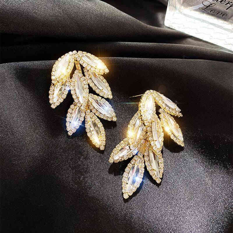 2022 Korea Shiny Handmade Zircon Leaf Earrings for Women