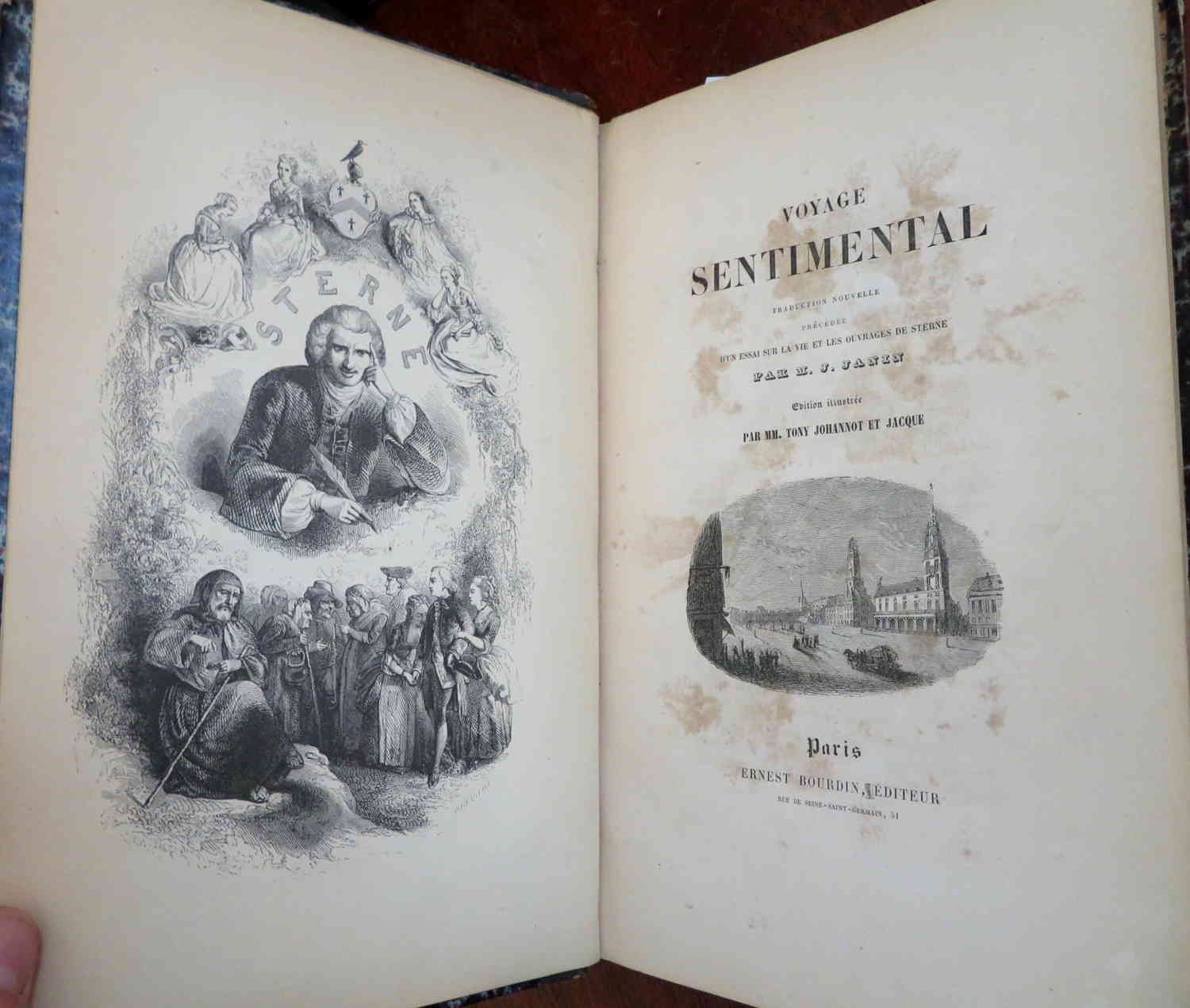 Sentimental Voyage by Laurence Sterne - 1850s French Illustrated Leather Book