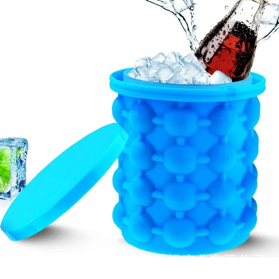 2 in 1 Ice Bucket Mold with Lid - Large Silicone Space Saving Ice Maker for Kitchen, Party, Barware