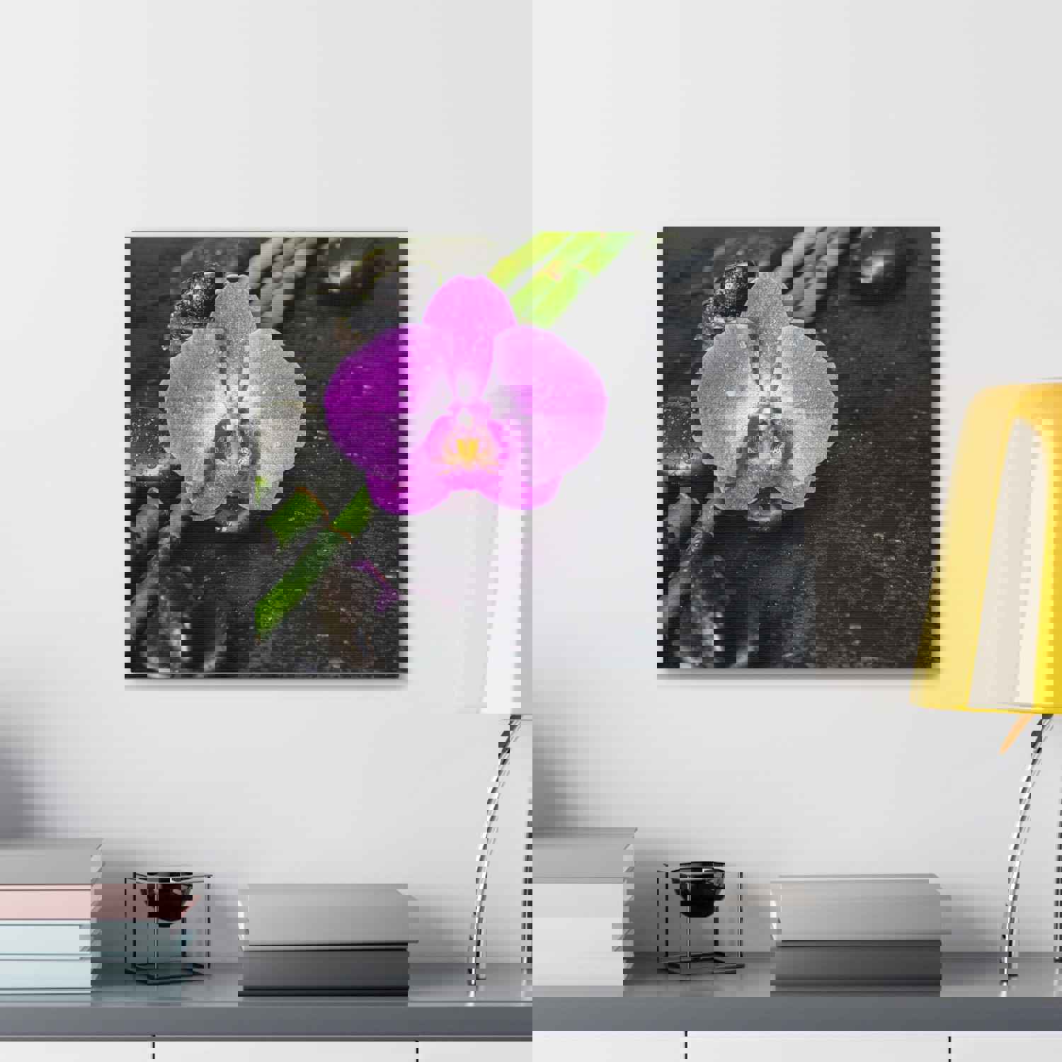 Pink Orchid and Stone Forest Floral Nature Photography Canvas Wall Art