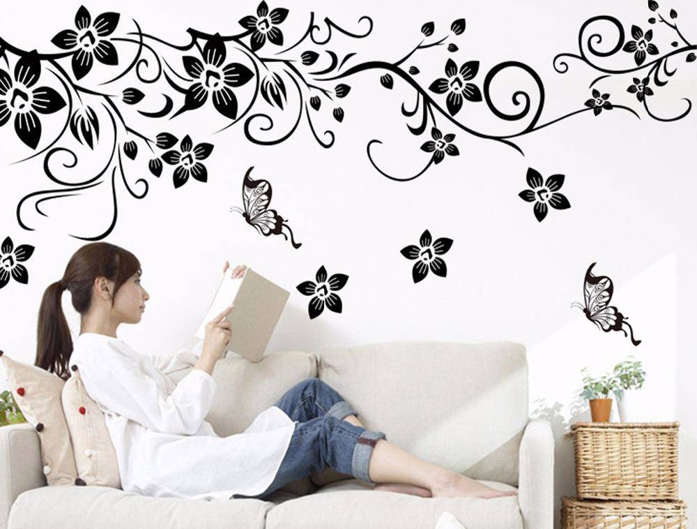 3D Floral Wall Art Sticker - Black Flower Design (130x80cm)