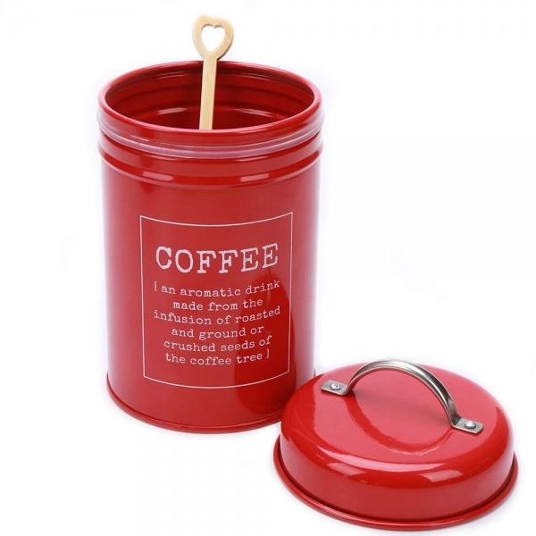 Set of 3 Metal Food Storage Tin Canisters for Coffee, Tea, and Sugar with Lid - Red