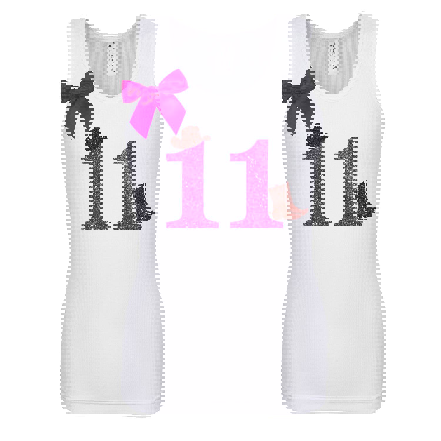 Cowgirl Boots Birthday Shirt with Bling Glitter Number Eleven for 11-Year-Old Girls