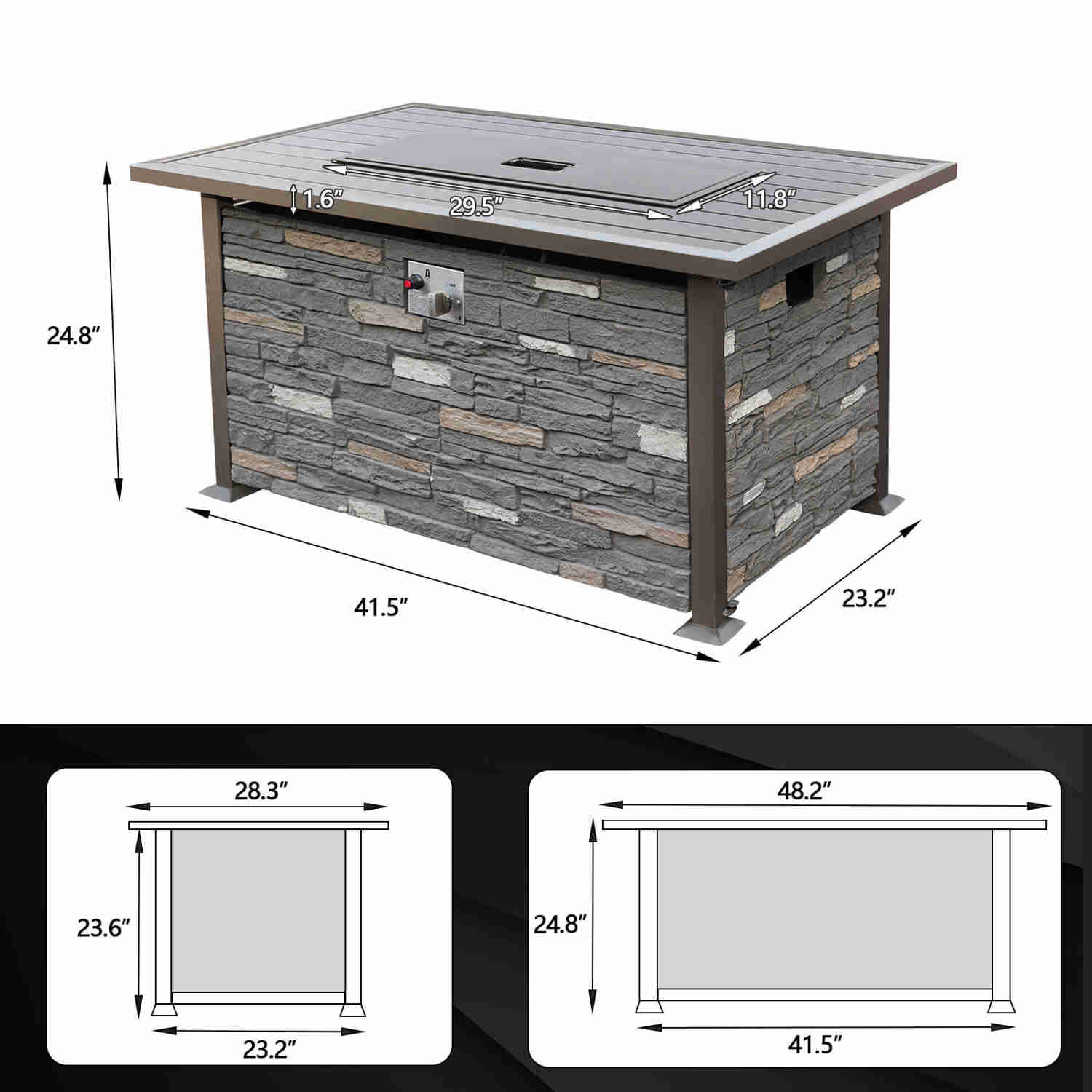 48 Propane Gas Fire Pit Table 50000 BTU Auto-Ignition with Aluminum Tabletop, Waterproof Cover, Glass Beads, Gray