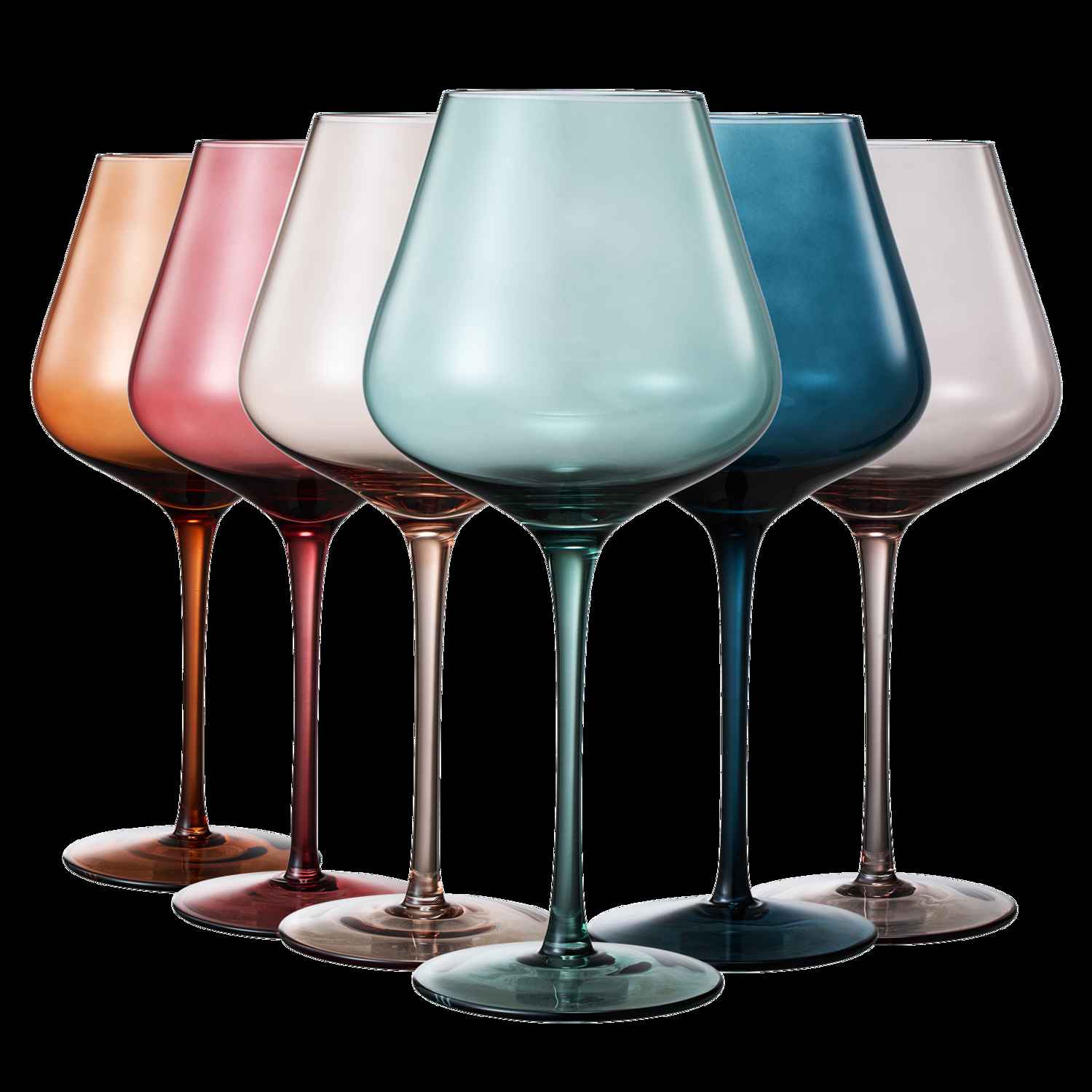 Colored Crystal Wine Glass Set of 6 - Elegant Italian Style Drinkware