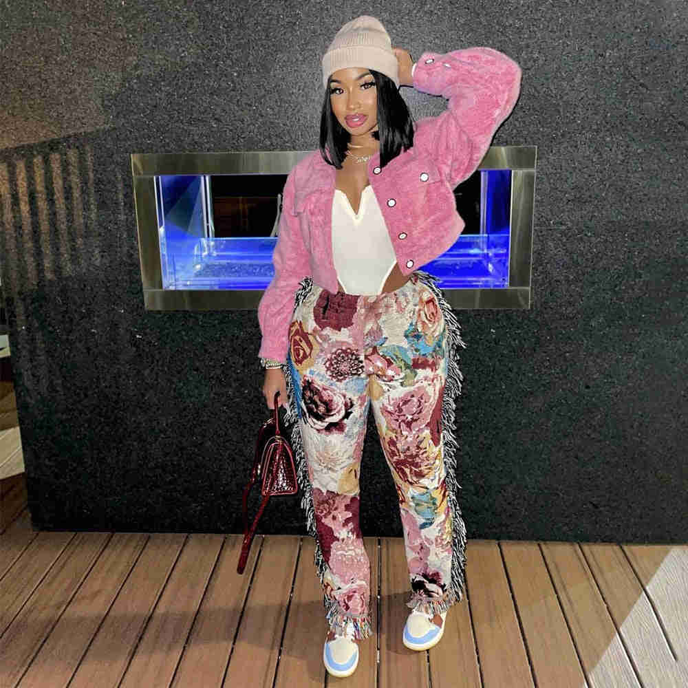 Tassel Patchwork Striped Print Jogger Pant for Women - High Waist Casual Summer Sweat Pants