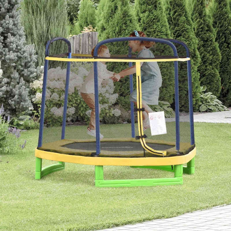 Outsunny 7FT Kids Trampoline with Safety Net Enclosure for Indoor/Outdoor Fun