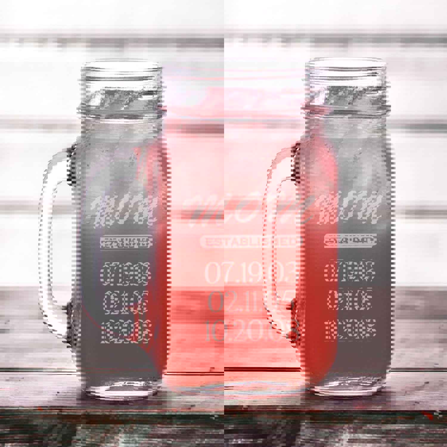 Personalized Mason Jar Mug - Laser Engraved 16oz Mom Gift with Est. Date