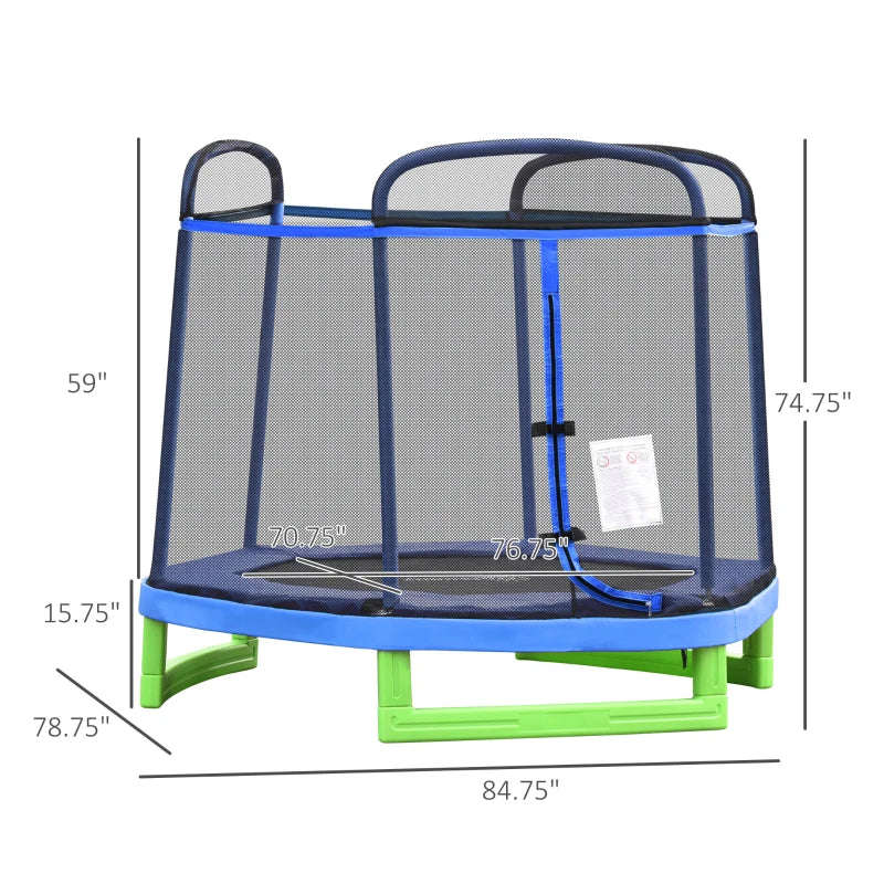 Outsunny 7FT Kids Trampoline with Safety Net Enclosure for Indoor/Outdoor Fun