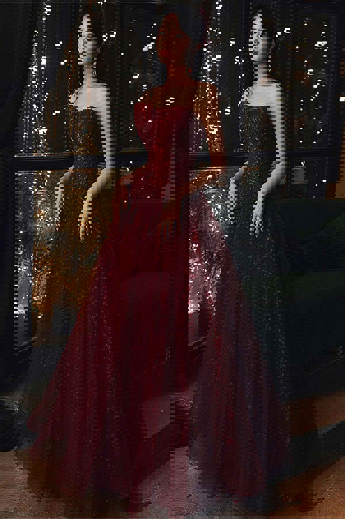 Burgundy Tulle Long Lace Prom Dresses, Wine Red Tulle Long Lace Formal Evening Dresses