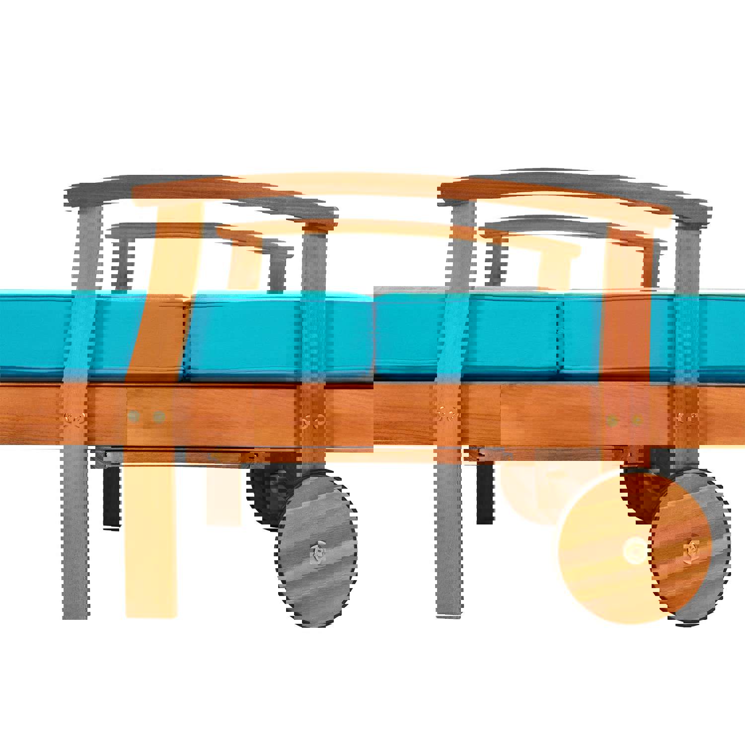 TOPMAX Outdoor Solid Wood 78.8 Chaise Lounge Patio Reclining Daybed with Cushion, Wheels and Sliding Cup Table - Set of 2