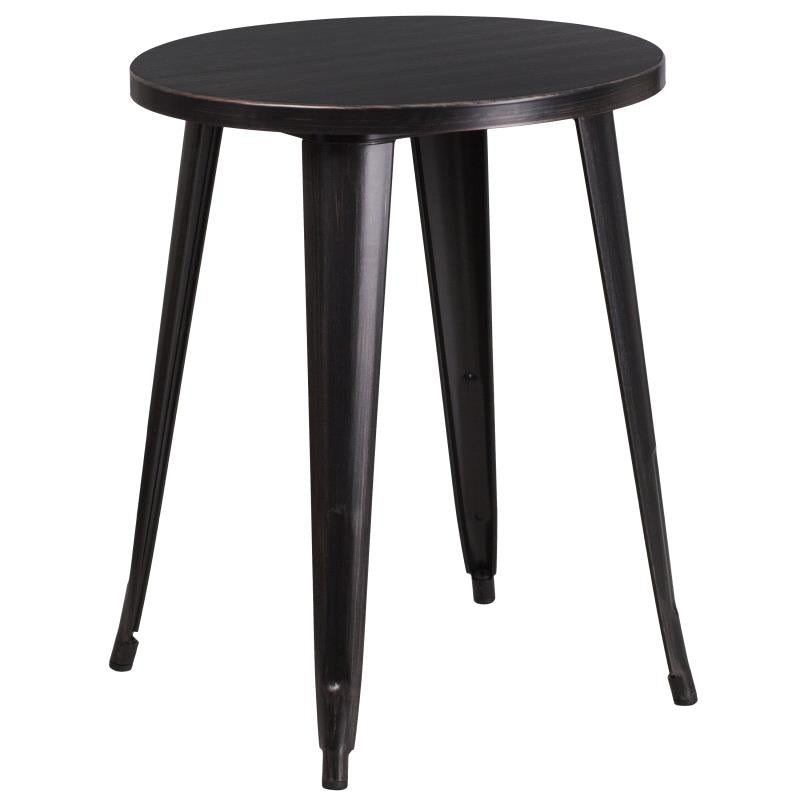 Flash Furniture Chauncey 24" Round Black-Antique Gold Metal Indoor-Outdoor Table Set with 4 Cafe Chairs