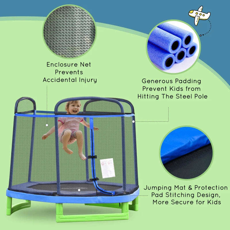 Outsunny 7FT Kids Trampoline with Safety Net Enclosure for Indoor/Outdoor Fun