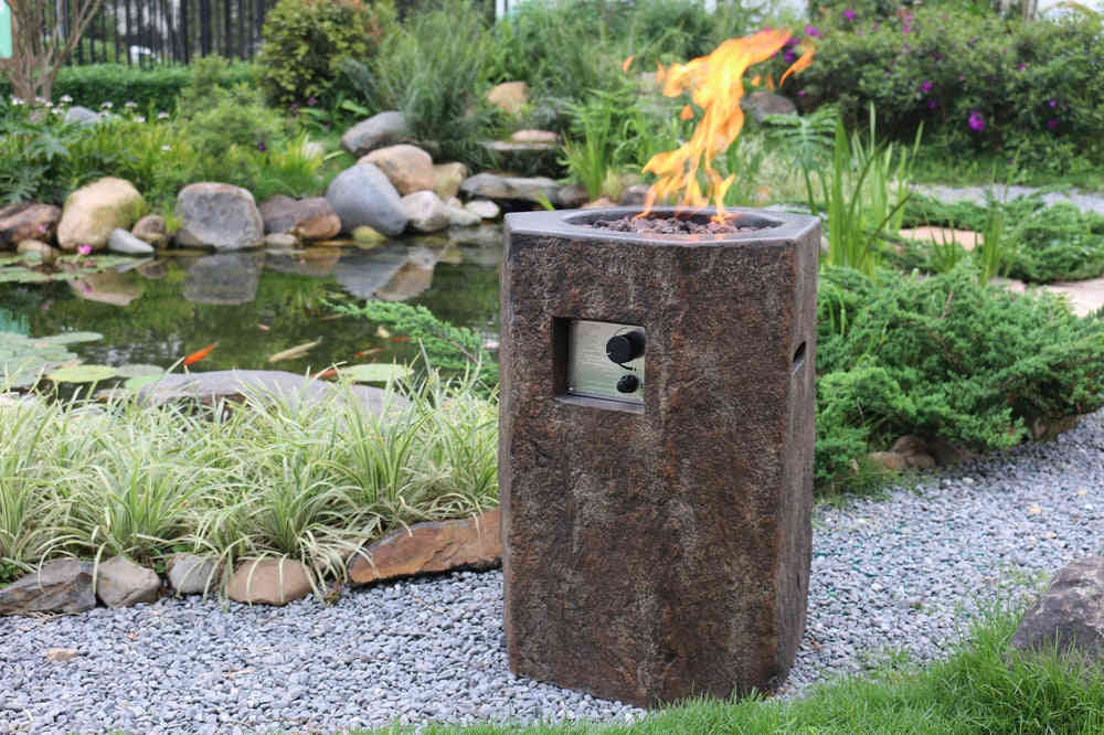 Outdoor Basalt Column Fire Pit Table - Liquid Propane