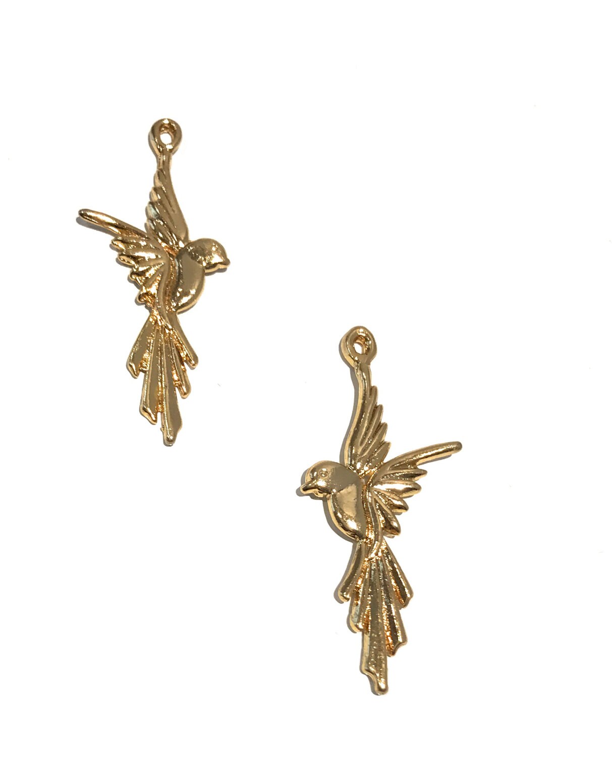 24K Gold Plated Sterling Silver Flying Bird Charm Pair for Jewelry Making