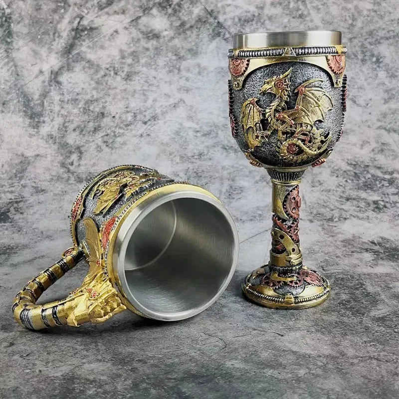 Creative 3D Mechanical Dragon Scale Beer Mug - Large Capacity Stainless Steel Resin Goblet