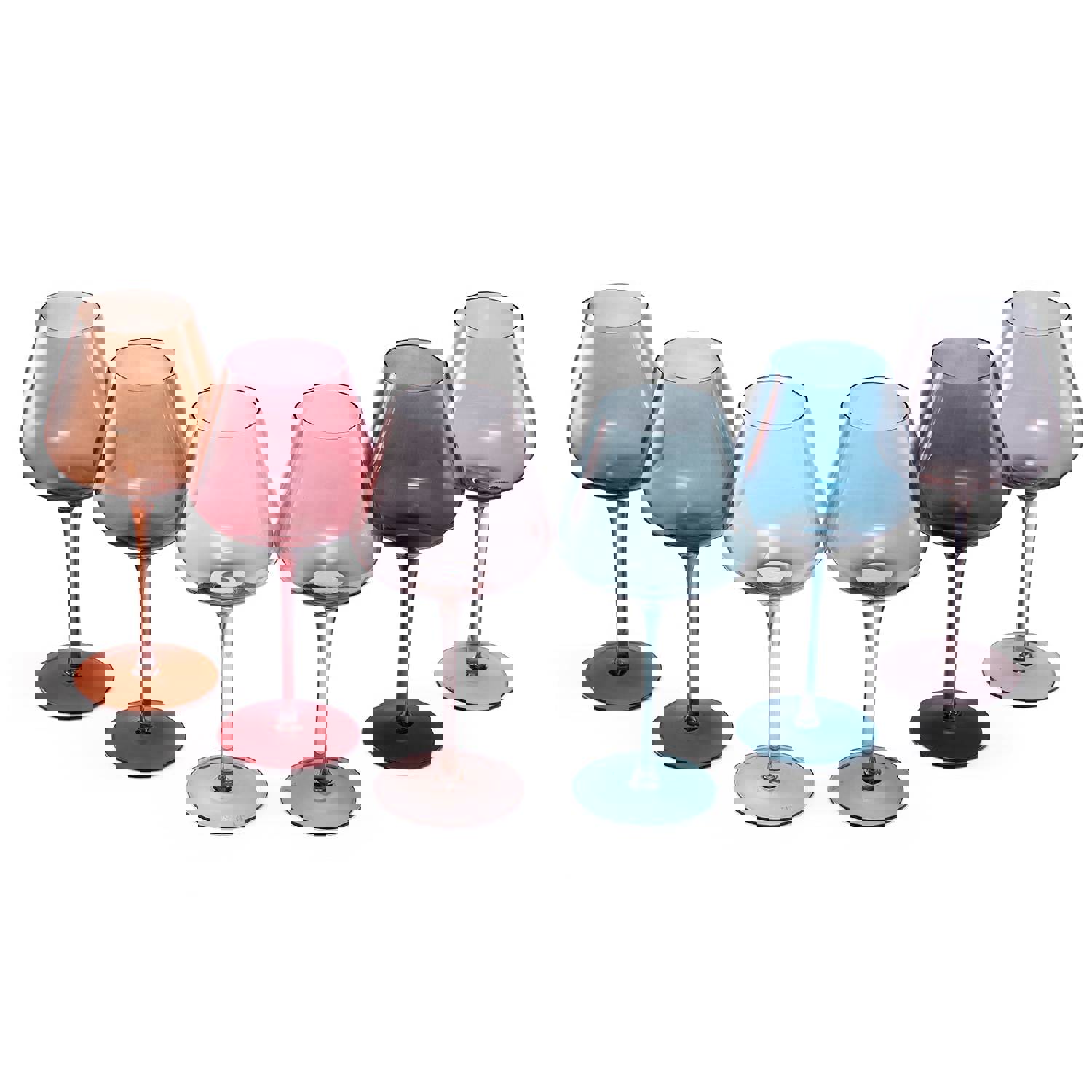 Colored Crystal Wine Glass Set of 6 - Elegant Italian Style Drinkware