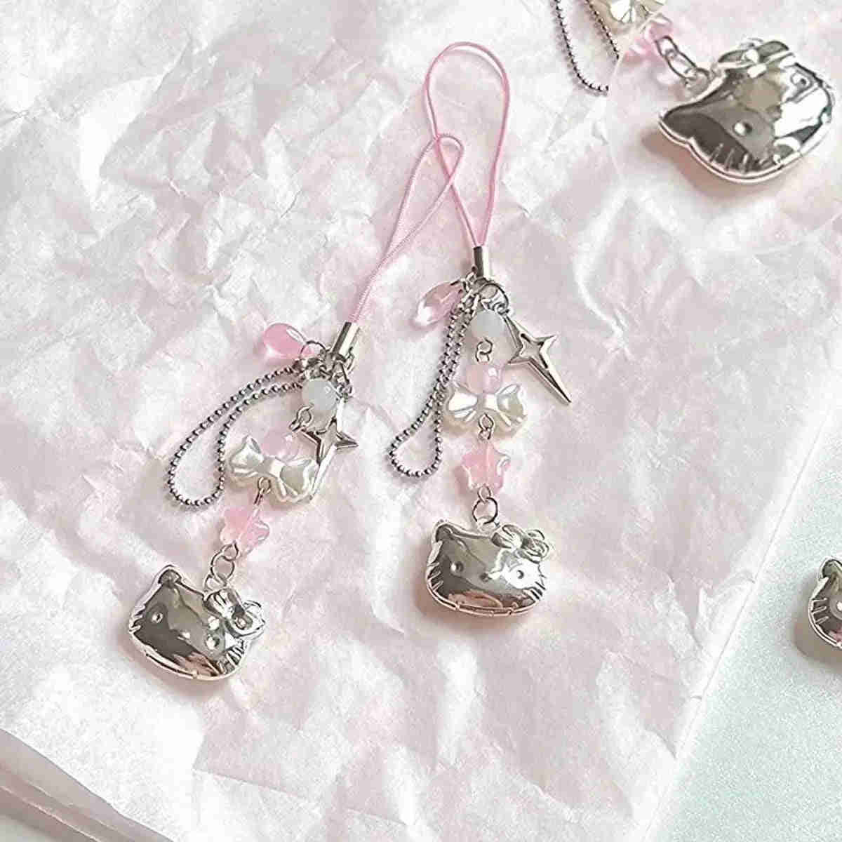 Kawaii Anime Hello Kitty Creative Bow Love Phone Chain Pendant