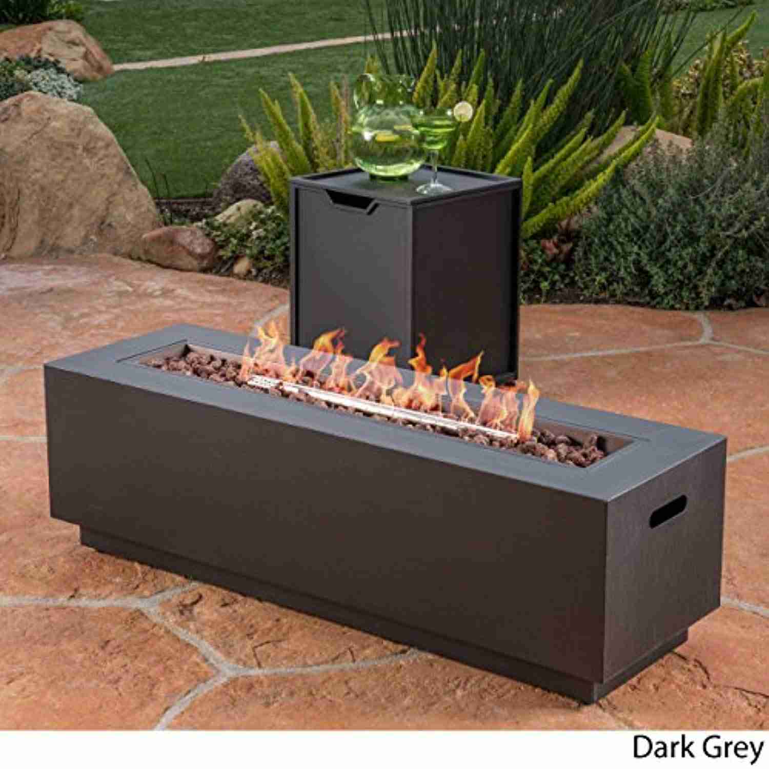 Jasmine Outdoor Dark Grey Finish Iron Rectangular Fire Pit - 50,000 BTU
