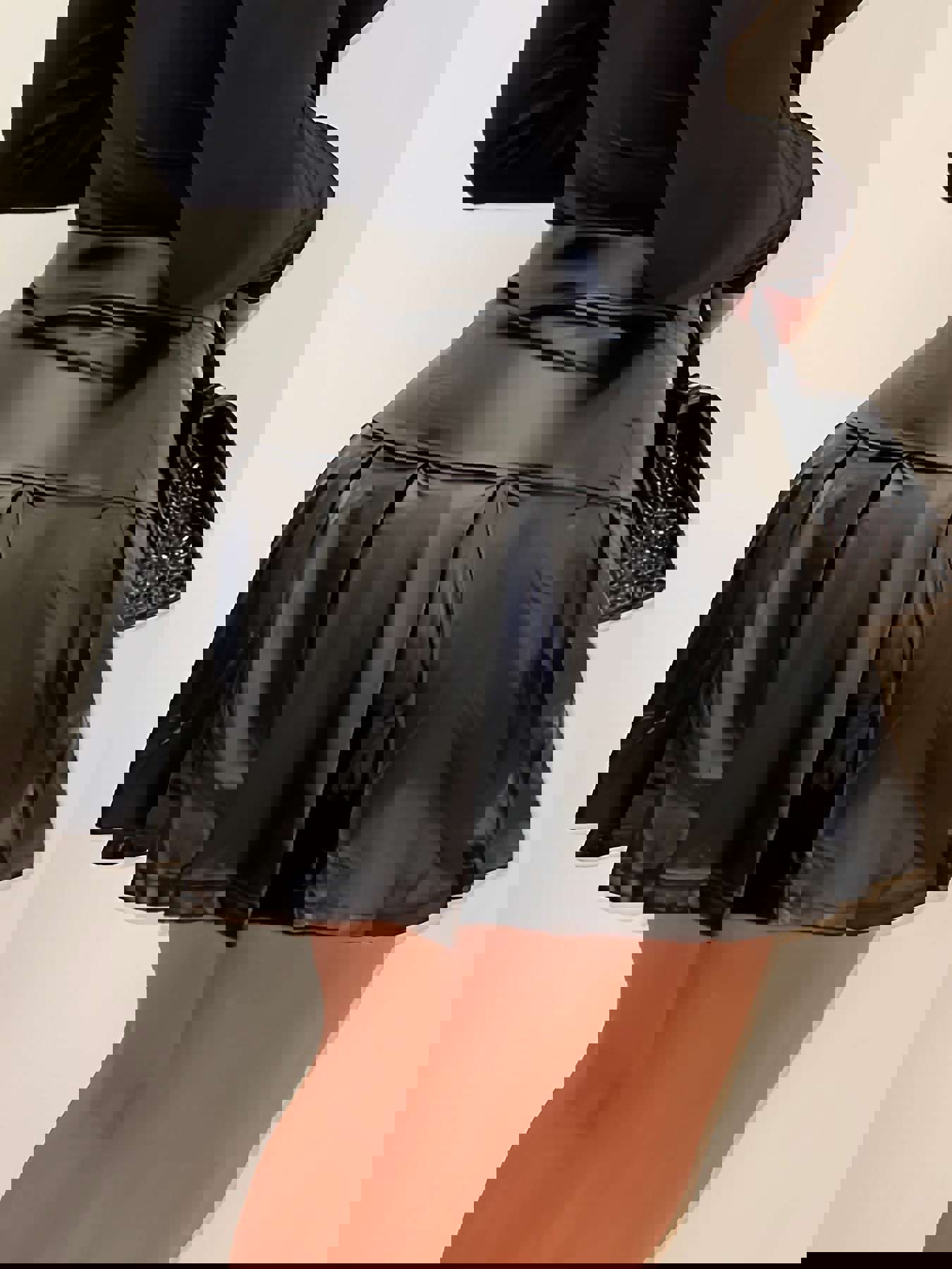 Faux Leather Ruffle Hem High Waist Skirt For Club & Party
