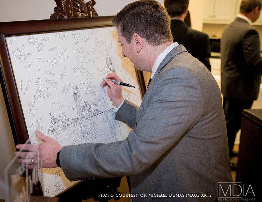 Boston Skyline Wedding Alternative Guest Book - Hand-Drawn Artwork for Special Memories