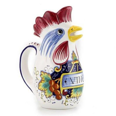 IN VINO VERITAS: Traditional Italian Rooster of Fortune Wine Pitcher (1.5 Liter 50 Oz)