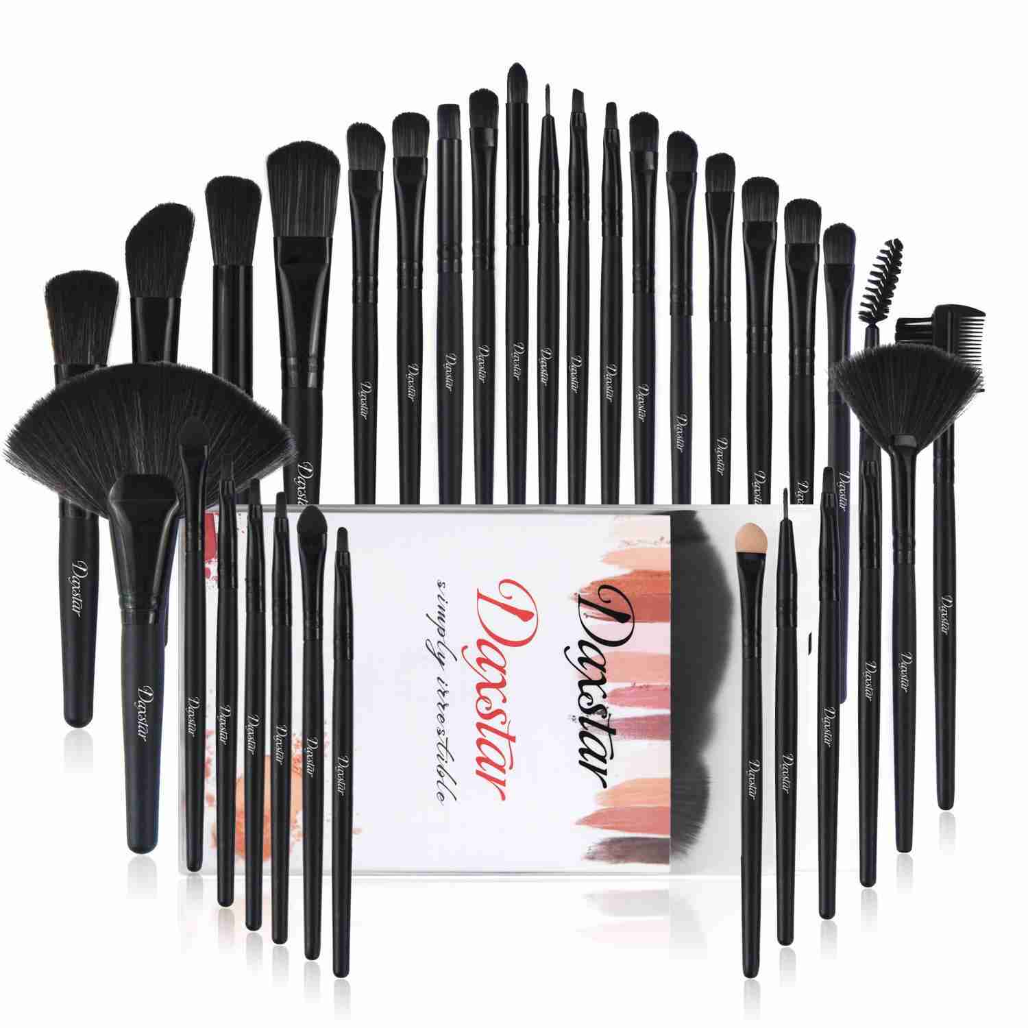 32-Piece Black Makeup Brush Set for Full Face Makeup Application