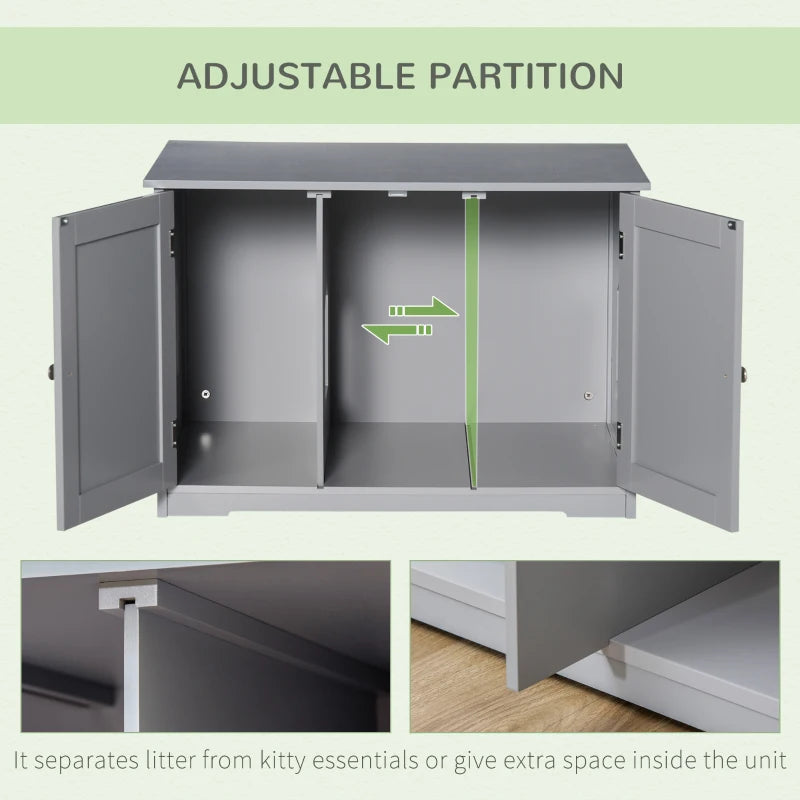 PawHut Adjustable Cat Litter Box Enclosure with Magnetic Doors, Multi-Functional Side Table for Indoor Use