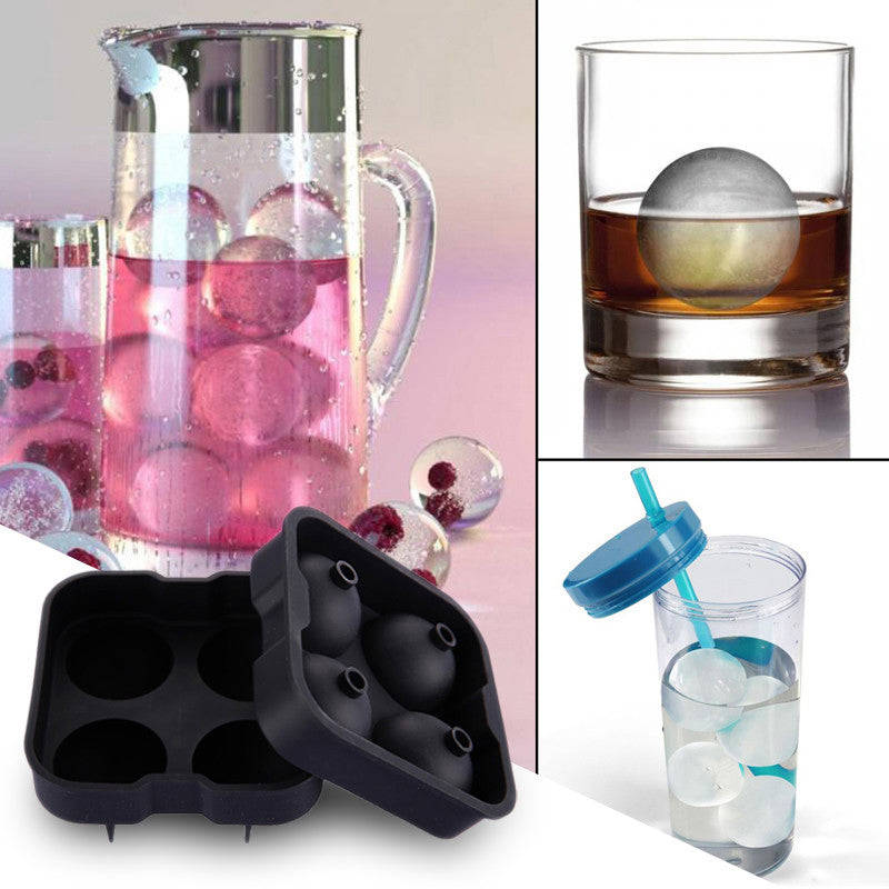 Whiskey Cocktail Ice Cube Ball Maker - BPA Free Silicone Ice Mold with Lid