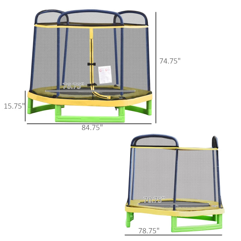 Outsunny 7FT Kids Trampoline with Safety Net Enclosure for Indoor/Outdoor Fun